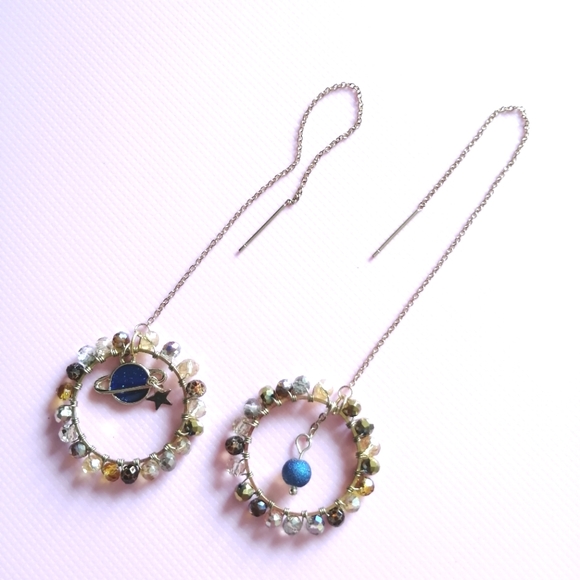 Handmade Earrings - Gold and blue - Picture 1 of 1